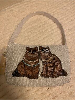 Studio 12 Beaded Cat Shoulder Bag Pearl White